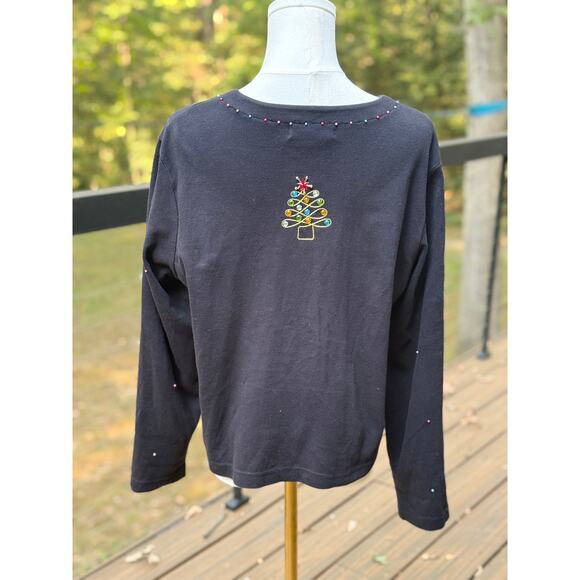 Jack B Quick Vintage Christmas Cardigan Santa Snowman Beaded Holiday Sweater L - Picture 8 of 8